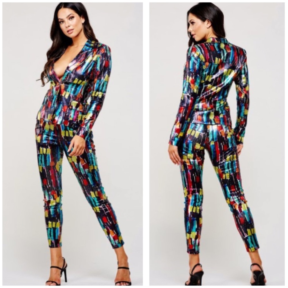 💗MULTI COLORED SEQUIN PANTS SET